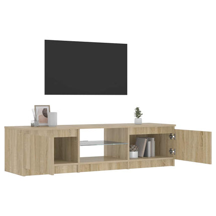 TV-bänk med LED-belysning rökfärgad ek 140x40x36 cm