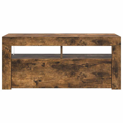 Tv-bänk med LED-belysning rökfärgad ek 90x35x40 cm