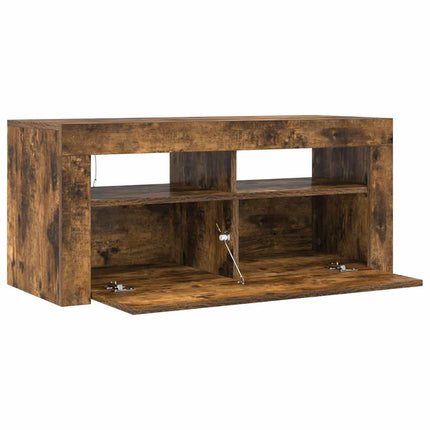 Tv-bänk med LED-belysning rökfärgad ek 90x35x40 cm