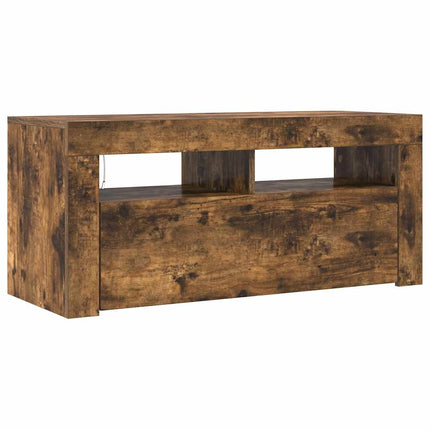Tv-bänk med LED-belysning rökfärgad ek 90x35x40 cm