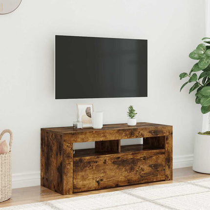 Tv-bänk med LED-belysning rökfärgad ek 90x35x40 cm
