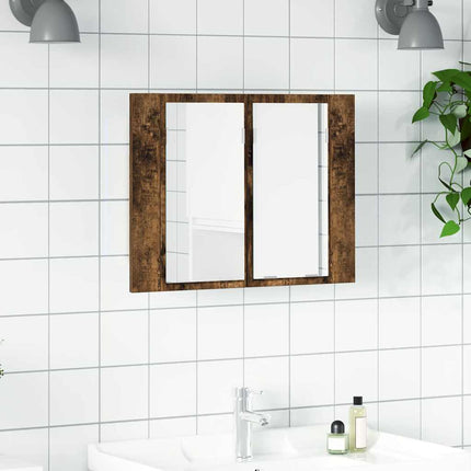 Spegelskåp med LED rökfärgad ek 80x20,5x64 cm konstruerat trä