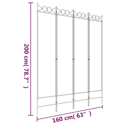 Rumsavdelare 4 paneler vit 160x200 cm tyg