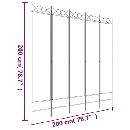 Rumsavdelare 5 paneler brun 200x200 cm tyg