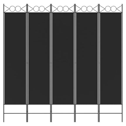 Rumsavdelare 5 paneler svart 200x200 cm tyg