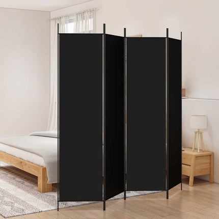 Rumsavdelare 4 paneler svart 200x200 cm tyg
