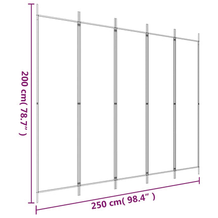 Rumsavdelare 5 paneler vit 250x200 cm tyg