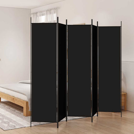 Rumsavdelare 5 paneler svart 250x200 cm tyg