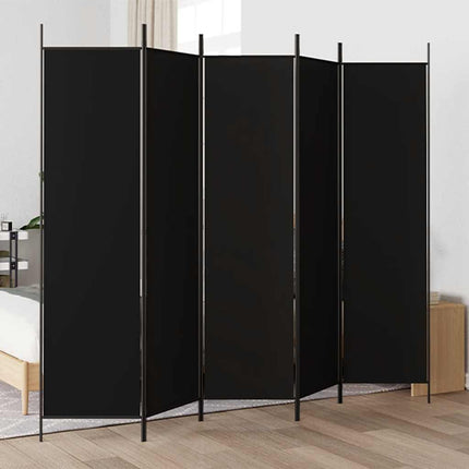 Rumsavdelare 5 paneler svart 250x200 cm tyg