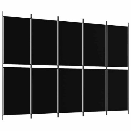 Rumsavdelare 5 paneler svart 250x180 cm tyg