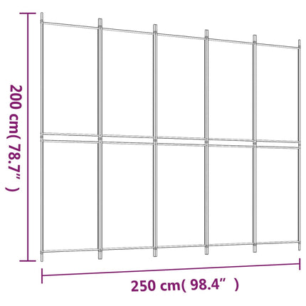 Rumsavdelare 5 paneler svart 250x200 cm tyg