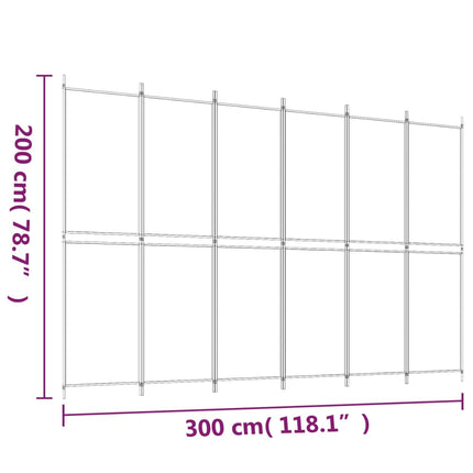 Rumsavdelare 6 paneler vit 300x200 cm tyg
