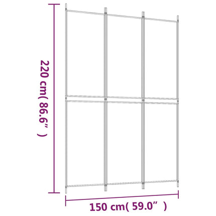 Rumsavdelare 3 paneler vit 150x220 cm tyg
