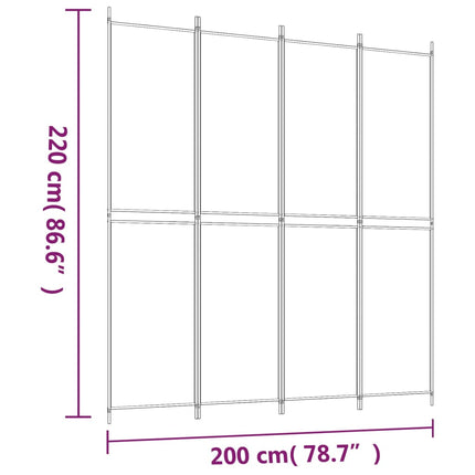 Rumsavdelare 4 paneler vit 200x220 cm tyg