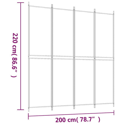 Rumsavdelare 4 paneler svart 200x220 cm tyg