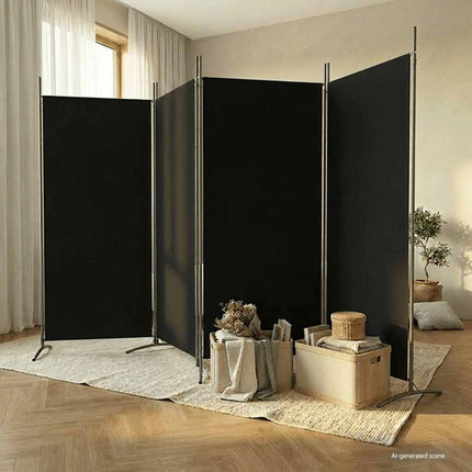 Rumsavdelare 4 paneler svart 346x180 cm tyg