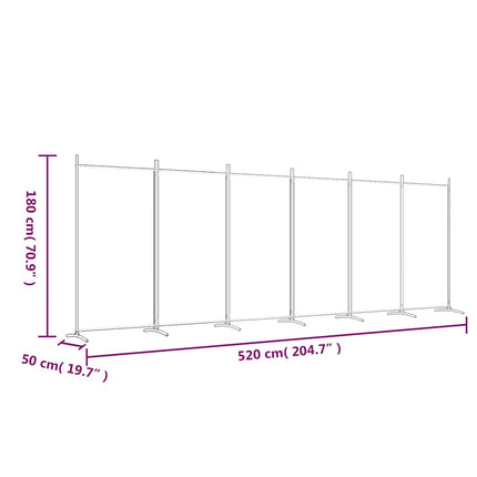 Rumsavdelare 6 paneler vit 520x180 cm tyg