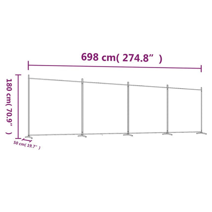 Rumsavdelare 4 paneler vit 698x180 cm tyg
