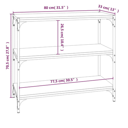 Bokhylla sonoma-ek 80x33x70,5 cm konstruerat trä och stål