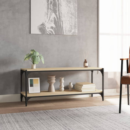 Tv-bänk sonoma-ek 100x33x41 cm konstruerat trä och stål