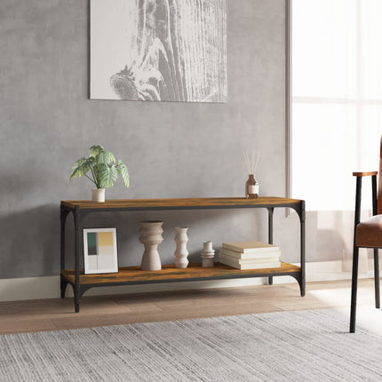 Tv-bänk rökfärgad ek 100x33x41 cm konstruerat trä och stål