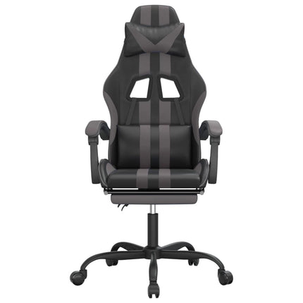 Gamingstol och fotstöd svart och grå konstläder