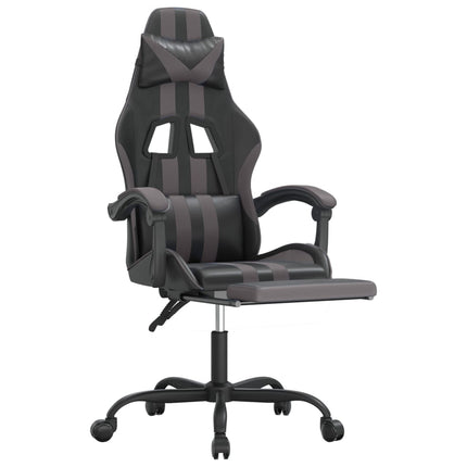 Gamingstol och fotstöd svart och grå konstläder