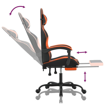 Snurrbar gamingstol med fotstöd svart och orange konstläder