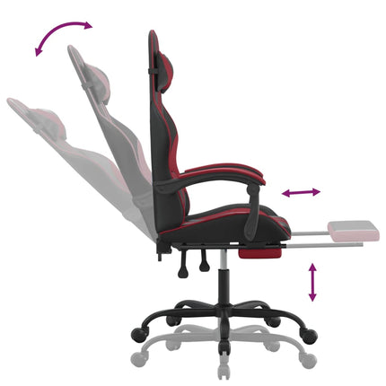 Snurrbar gamingstol med fotstöd svart och vinröd konstläder