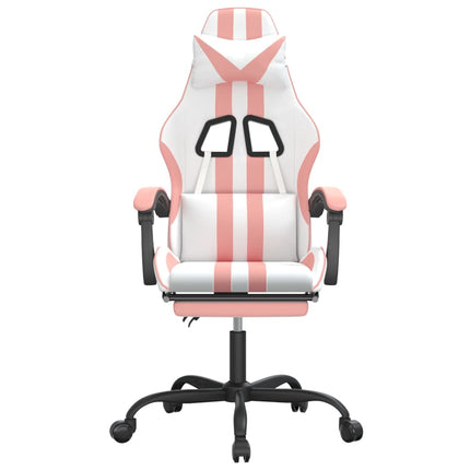 Snurrbar gamingstol med fotstöd vit och rosa konstläder