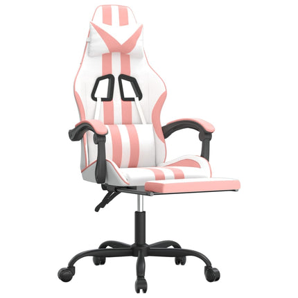 Snurrbar gamingstol med fotstöd vit och rosa konstläder