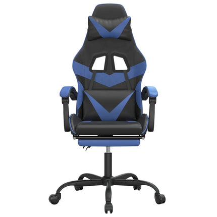 Gamingstol och fotstöd svart och blå konstläder