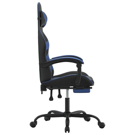 Gamingstol och fotstöd svart och blå konstläder
