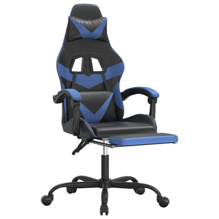 Gamingstol och fotstöd svart och blå konstläder