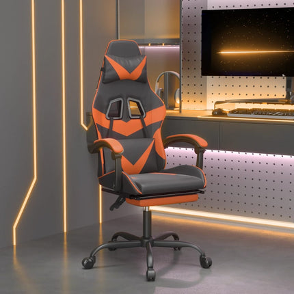 Snurrbar gamingstol med fotstöd svart och orange konstläder