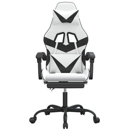 Snurrbar gamingstol med fotstöd vit och svart konstläder