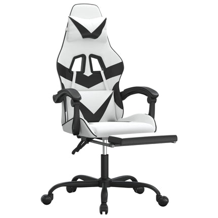 Snurrbar gamingstol med fotstöd vit och svart konstläder