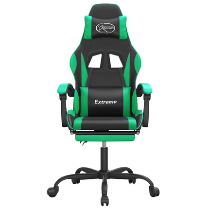 Snurrbar gamingstol med fotstöd svart och grön konstläder