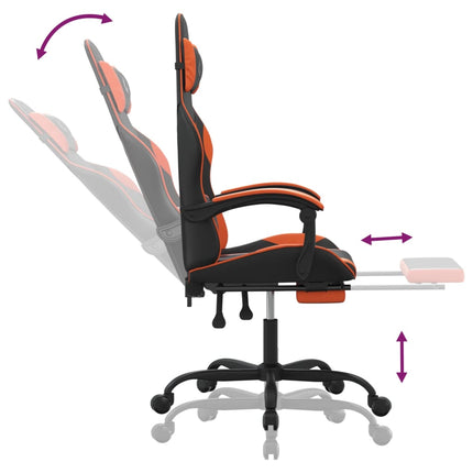 Snurrbar gamingstol med fotstöd svart och orange konstläder