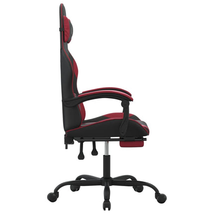 Snurrbar gamingstol med fotstöd svart och vinröd konstläder