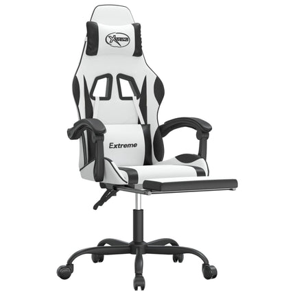 Snurrbar gamingstol med fotstöd vit och svart konstläder
