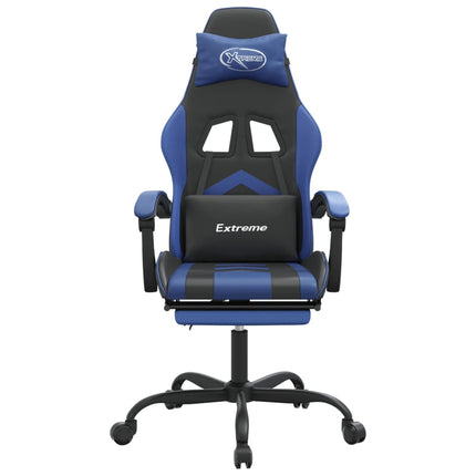 Gamingstol och fotstöd svart och blå konstläder