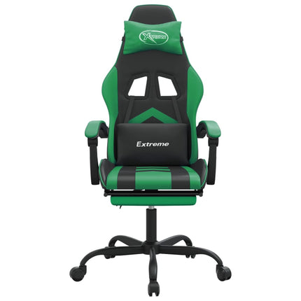 Snurrbar gamingstol med fotstöd svart och grön konstläder