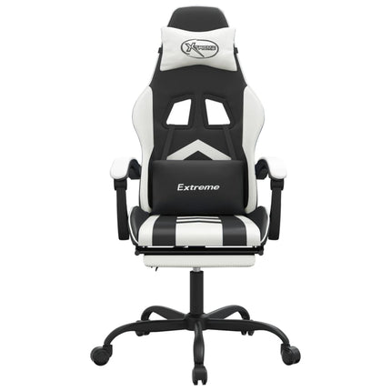 Snurrbar gamingstol med fotstöd svart och vit konstläder