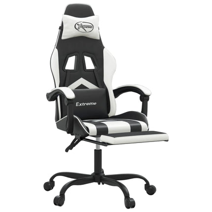 Snurrbar gamingstol med fotstöd svart och vit konstläder