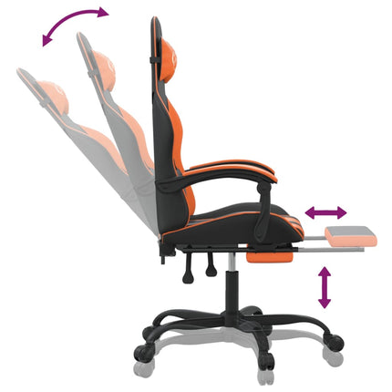 Snurrbar gamingstol med fotstöd svart och orange konstläder