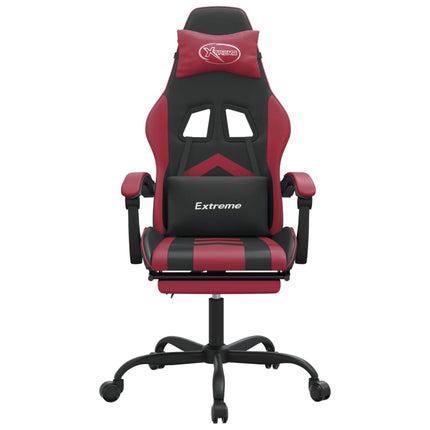 Snurrbar gamingstol med fotstöd svart och vinröd konstläder