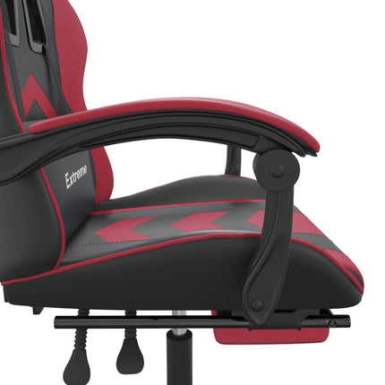 Snurrbar gamingstol med fotstöd svart och vinröd konstläder