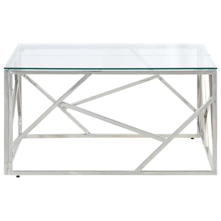 Soffbord silver rostfritt stål och härdat glas