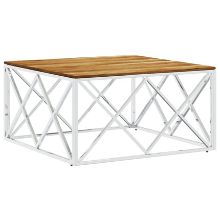 Soffbord silver rostfritt stål och massivt akaciaträ